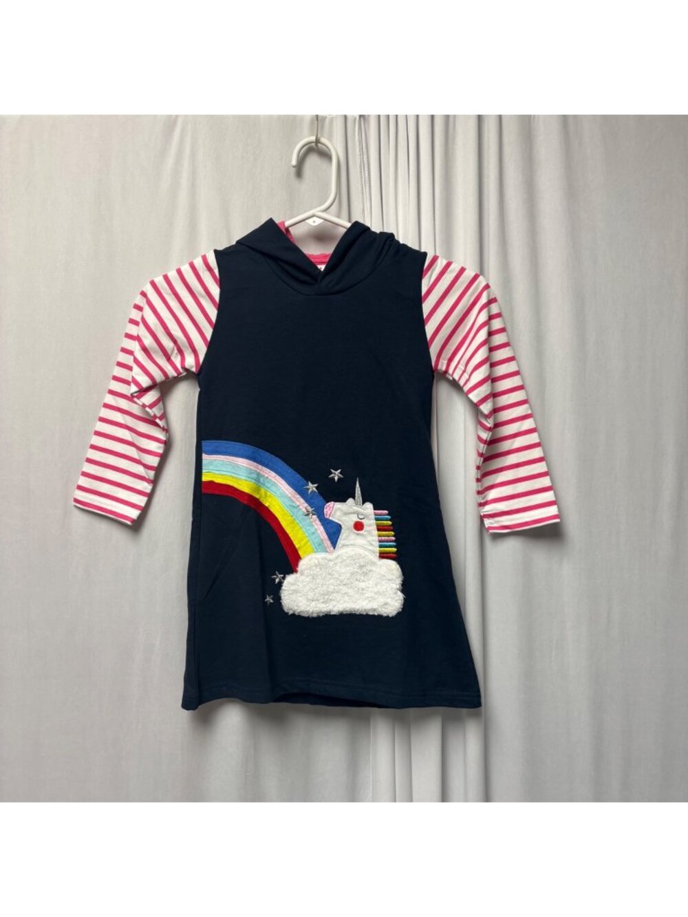 Vikita Unicorn Hoodie Dress Girls Size 4-5Y Rainbow Fuzzy Cloud Long Sleeves NEW